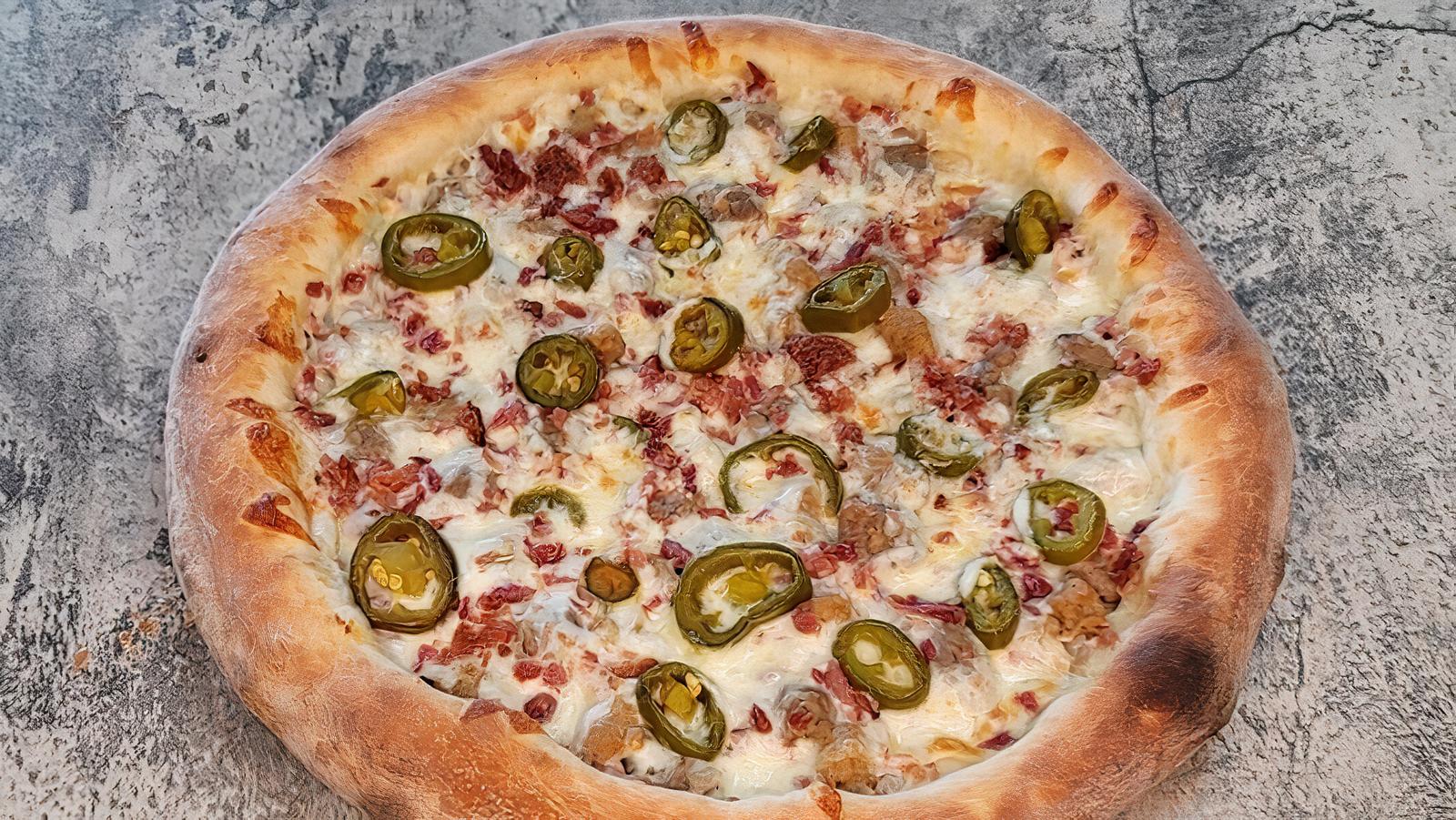 Order Spicy Meat Pizza food online from Ski and Benny Pizza store, Anchorage on bringmethat.com