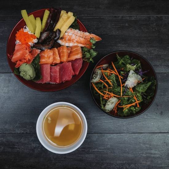 Order Chirashi Don  (w/Miso Soup AND Salad) food online from Sushi Obsession store, Vallejo on bringmethat.com