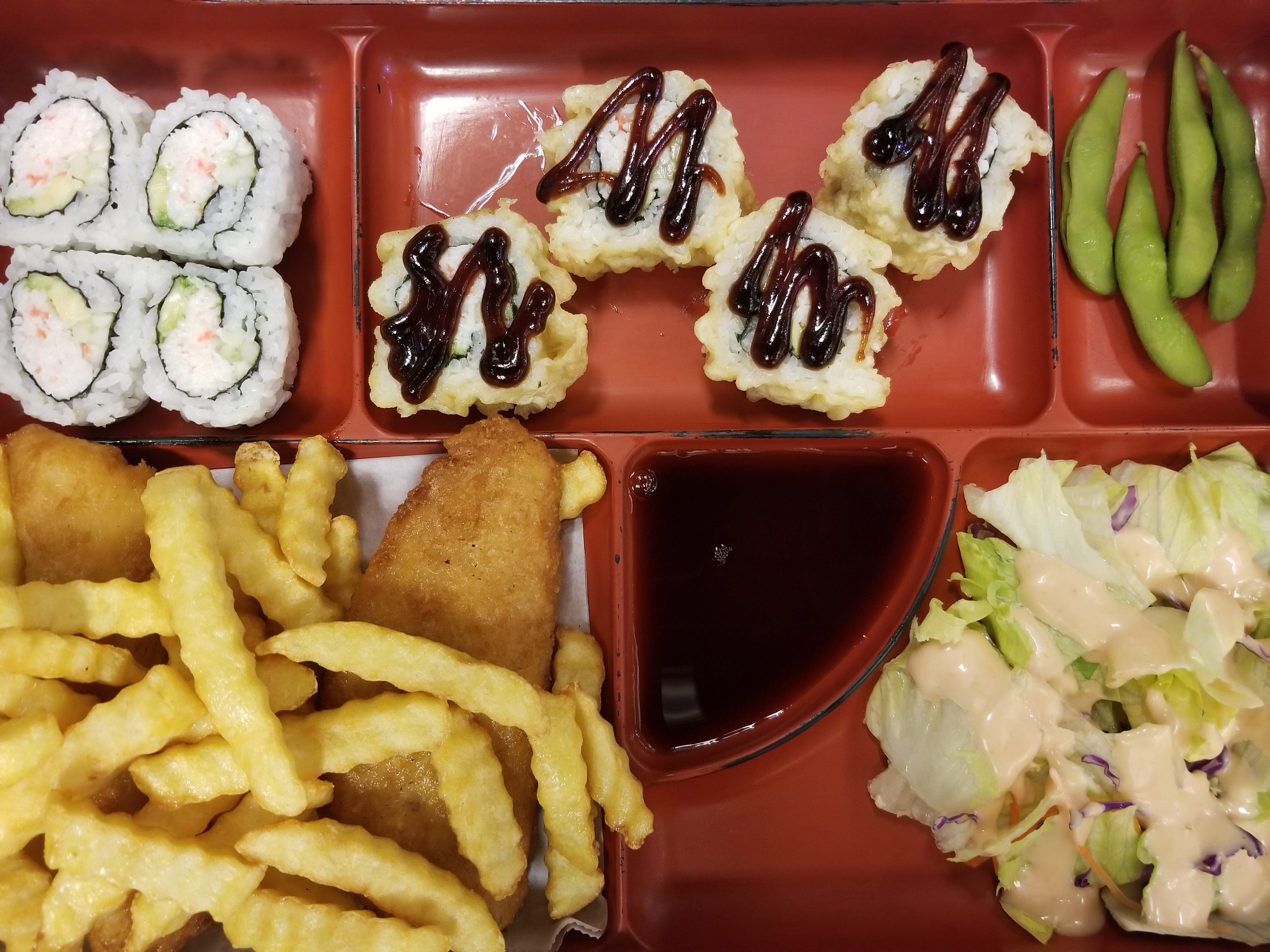 Order Fish and Chips Bento food online from JS Sushi store, Carrollton on bringmethat.com