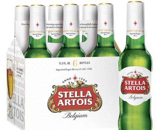 Order Stella Artois, 6pk-12oz bottled beer (5.2% ABV) food online from Loma Mini Market store, Long Beach on bringmethat.com