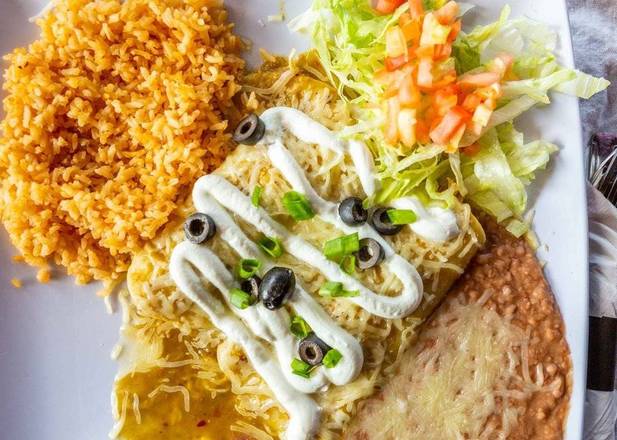 Order Swiss Enchiladas (Enchiladas Suizas) (2 pcs) food online from Mimus Mexican Restaurant store, Atwater on bringmethat.com