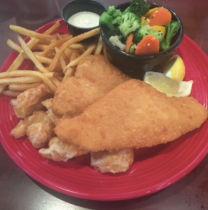 Order Fried Flounder and Shrimp Combo food online from Top Dawg Tavern store, Columbia on bringmethat.com