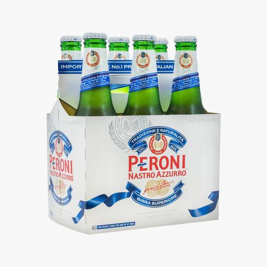 Order Peroni Nastro Azzurro 6 bottles | 5% abv food online from Pink Dot Venice/Sm store, Santa Monica on bringmethat.com