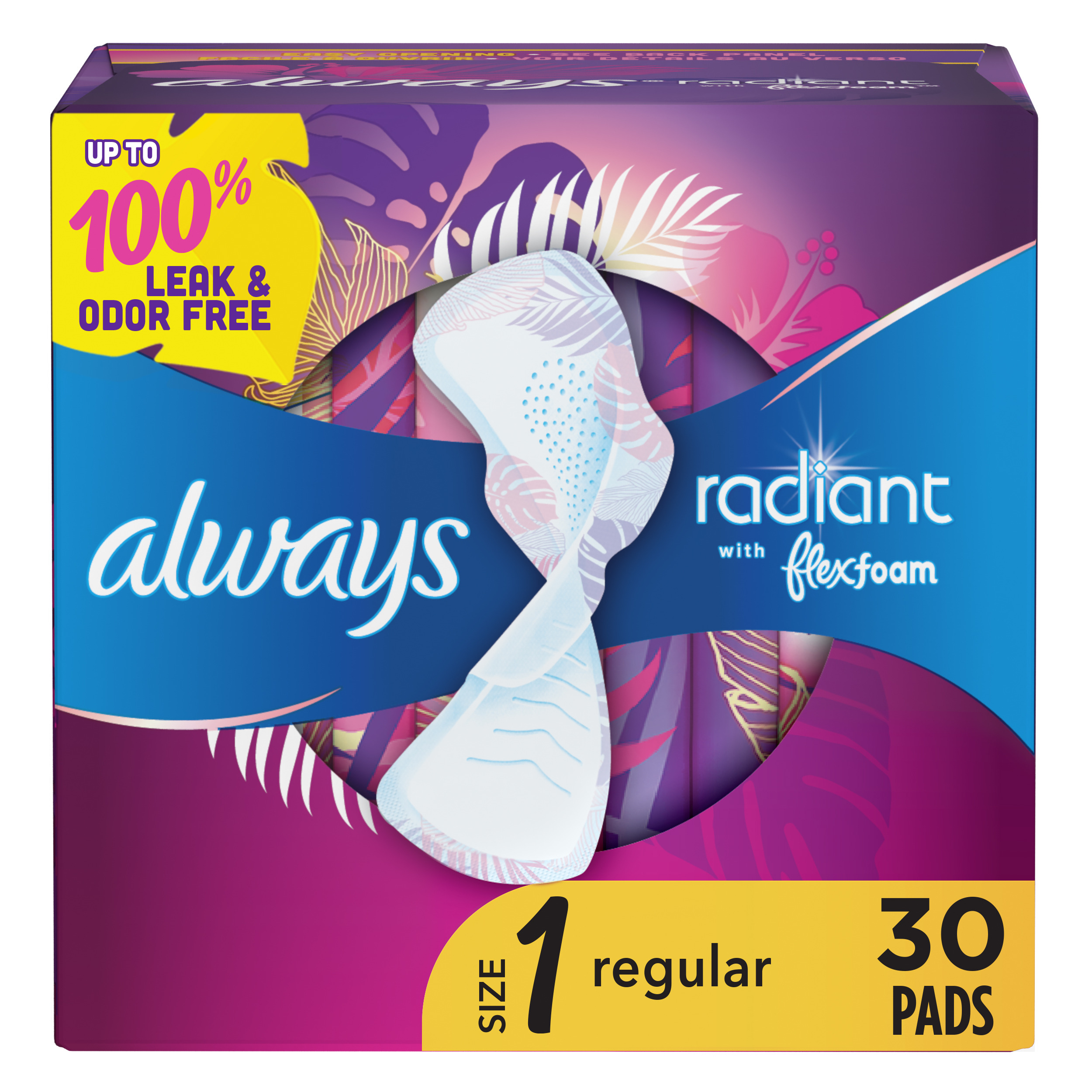 Order Always Radiant FlexFoam Pads with Wings - Size 1, Regular Absorbency, Scented, 30 ct food online from Rite Aid store, MILLER PLACE on bringmethat.com