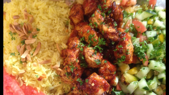 Order Spicy chicken Tikka Kabob Entree food online from Salam restaurant store, Chicago on bringmethat.com
