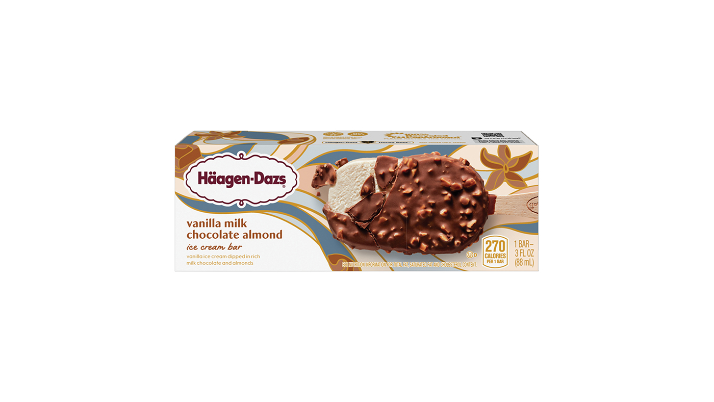 Order Haagen-Dazs Vanilla Milk Chocolate Almonds 3oz food online from Chevron store, Monrovia on bringmethat.com