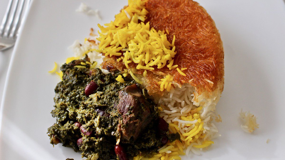 Order Tah Dig with Ghormeh Sabzi (gf) food online from Pars Persian Cuisine store, Scottsdale on bringmethat.com