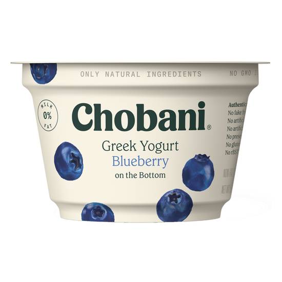 Order Chobani Blueberry on the Bottom Non-Fat Greek Yogurt 5.3oz food online from Everyday Needs by Gopuff store, Athens on bringmethat.com