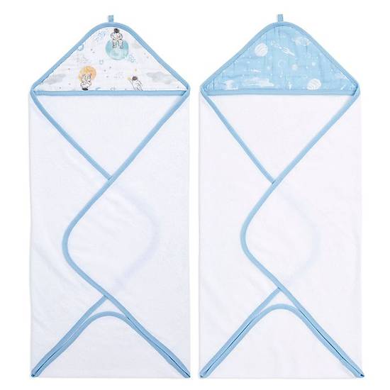 Order aden + anais™ essentials Space 2-Pack Hooded Towels in Blue food online from Buybuy Baby store, Whitehall on bringmethat.com