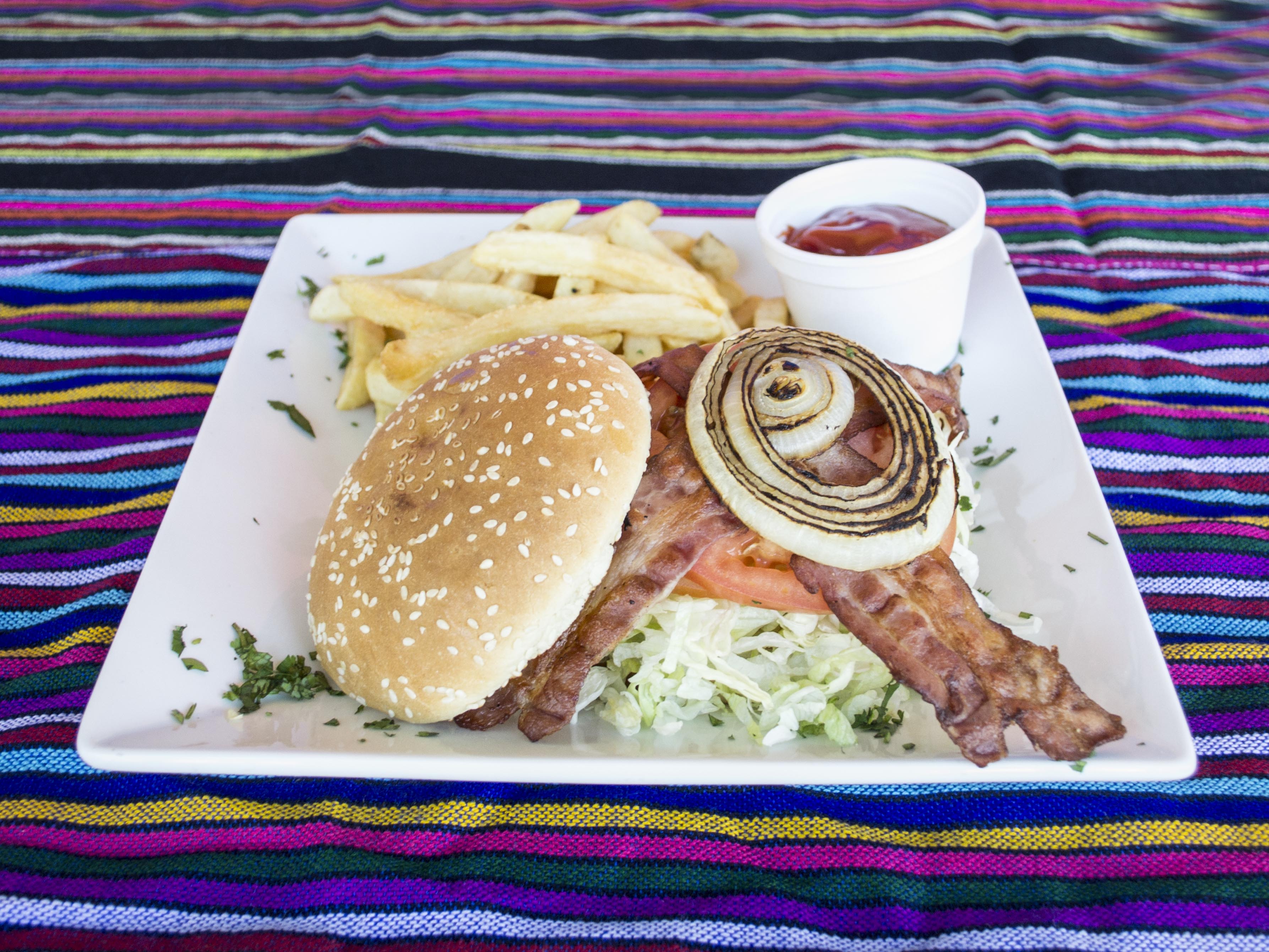 Order Bacon Cheese Burger with Fries food online from Cetina's Taco Shop store, El Cajon on bringmethat.com
