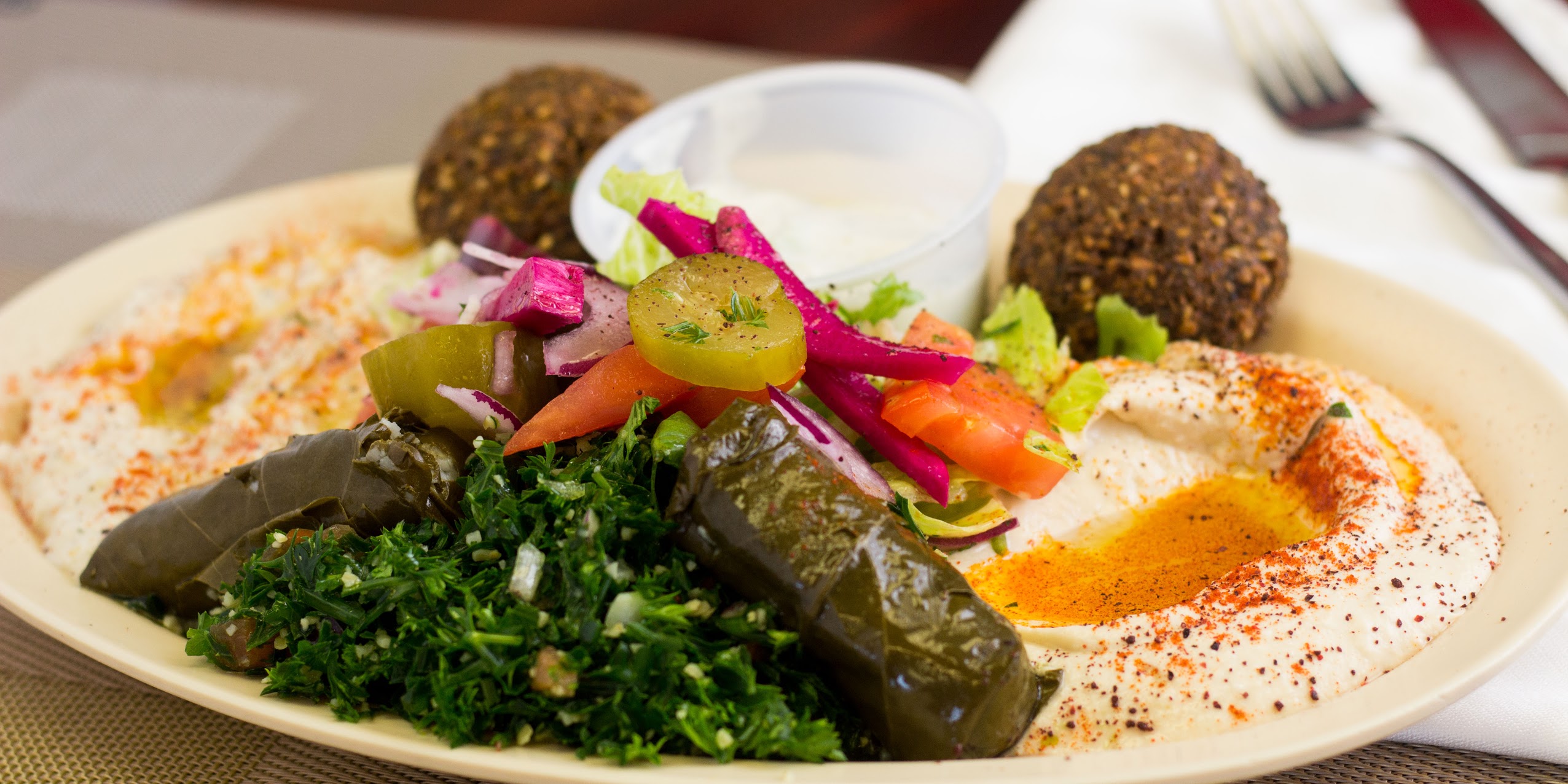 Order 33. Veggie Combo Plate food online from House of Falafel store, Cupertino on bringmethat.com