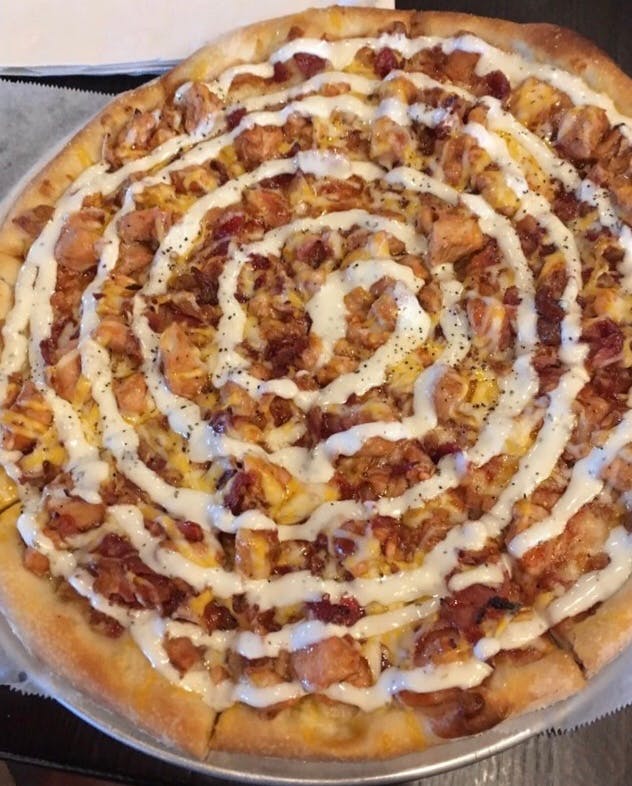 Order Bacon Chicken Ranch - Large 14''  (8 Cuts) food online from Grandslam Pizza store, Plum on bringmethat.com
