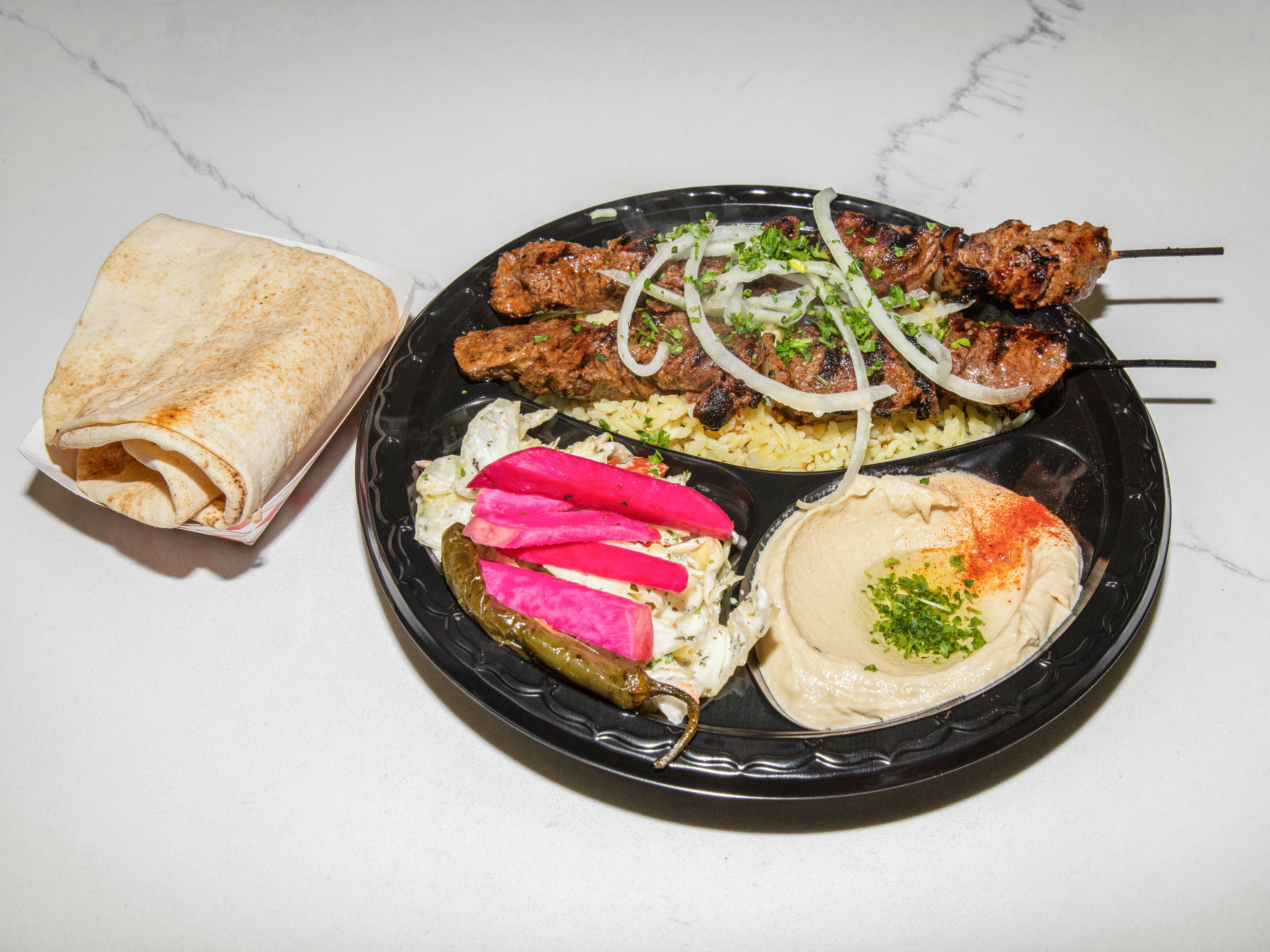 Order Beef Shish Kabob Lunch Special food online from Sultan chicken restaurant store, Los Angeles on bringmethat.com