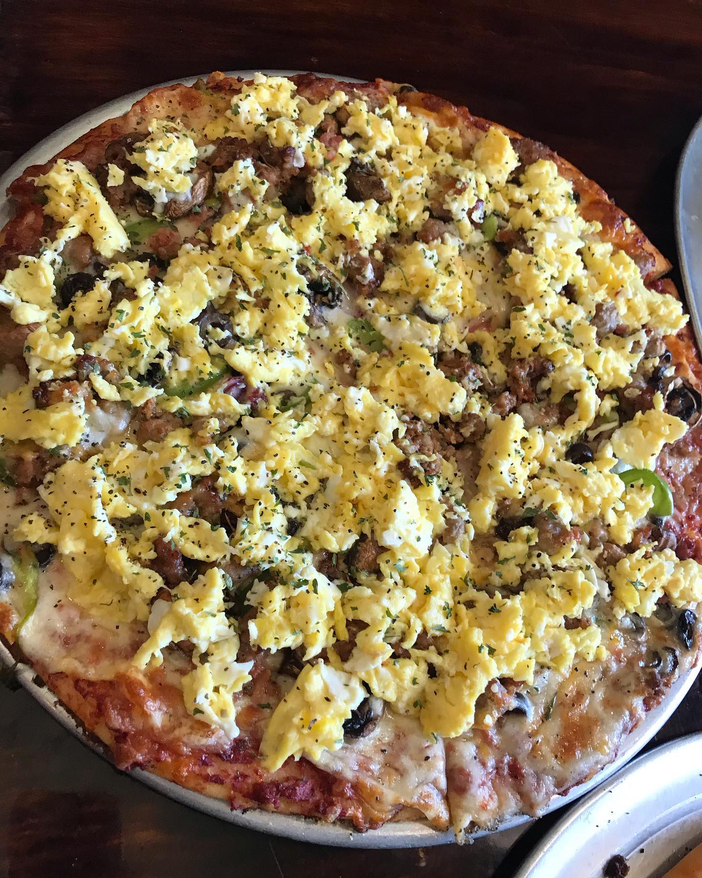 Order Double Sausage Veggie Scramble Breakfast Pizza food online from Jerry Pizza & Pub store, Bakersfield on bringmethat.com