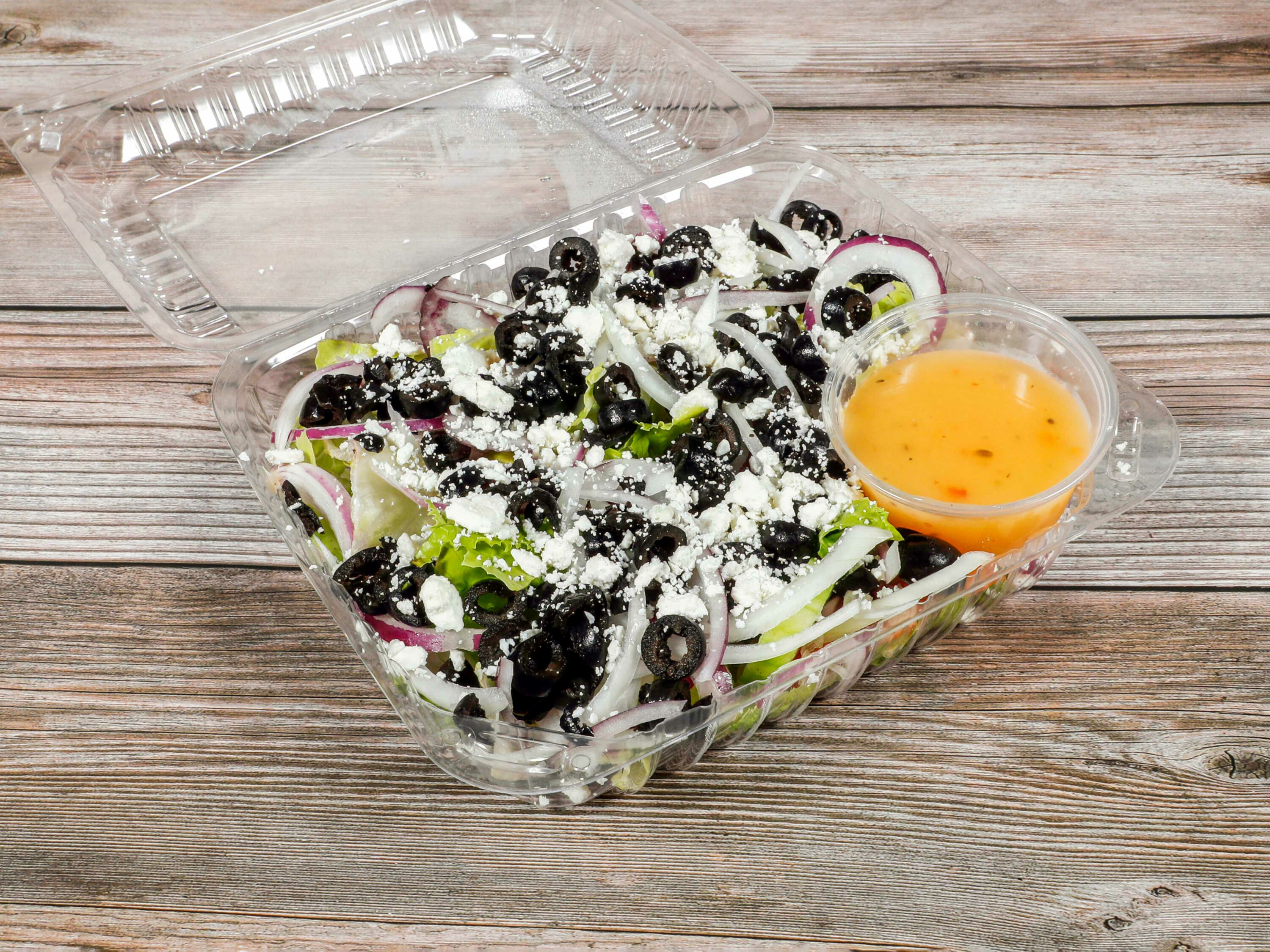 Order Greek Salad food online from New York Pizza store, Hayward on bringmethat.com