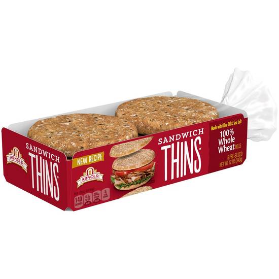 Order Arnold · 100% Whole Wheat Sandwich Thins (12 oz) food online from Safeway store, Rehoboth Beach on bringmethat.com