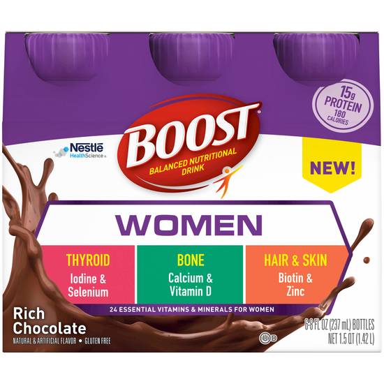 Order Boost for Women Ready-to-Drink Nutritional Drink Rich Chocolate (8 oz x 6 ct) food online from Rite Aid store, CONCORD on bringmethat.com