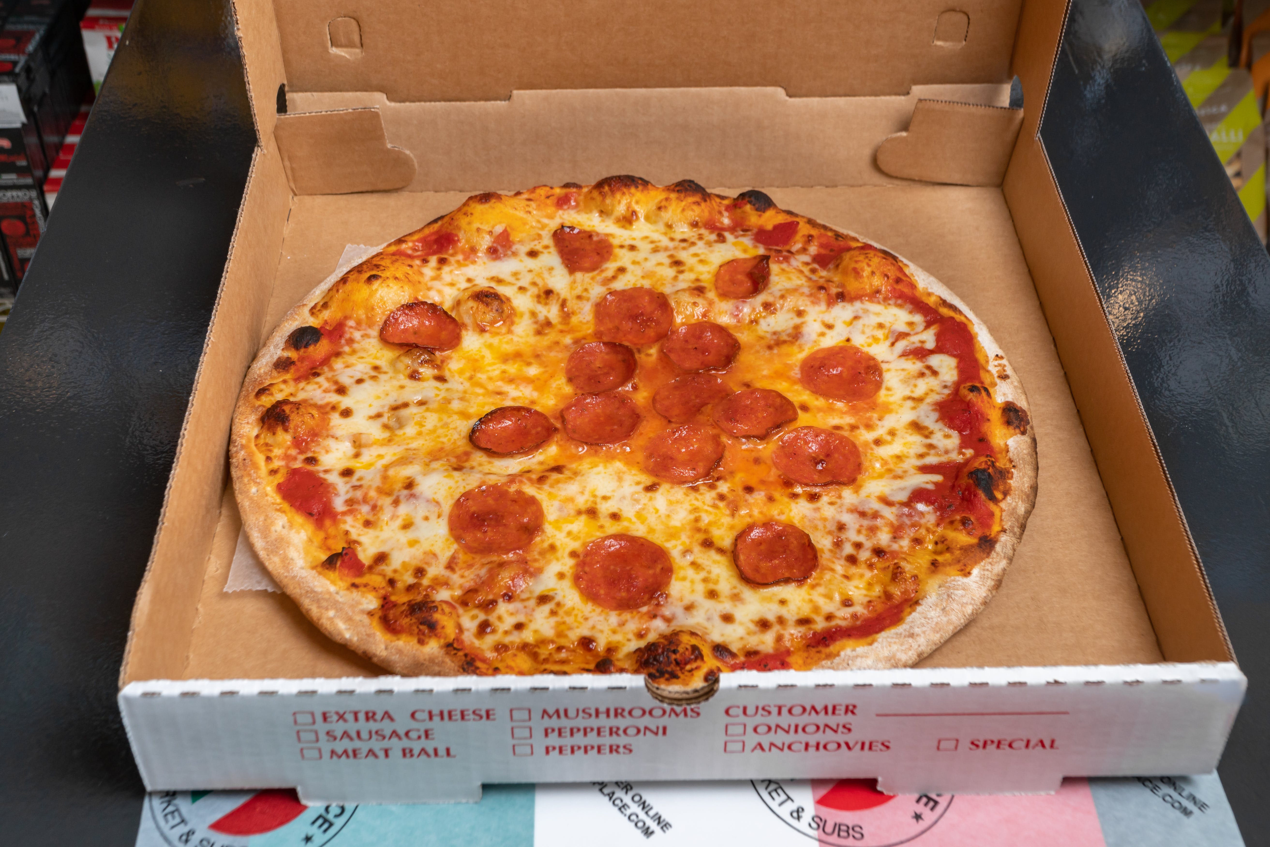 Order Pepperoni Pizza - Mini 8" food online from The Italian Place store, Fairfax on bringmethat.com
