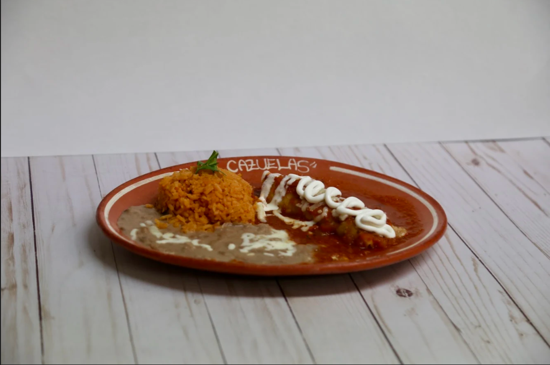 Order 13. One Enchilada Suiza Platter food online from Las Cazuelas Restaurant store, San Jose on bringmethat.com