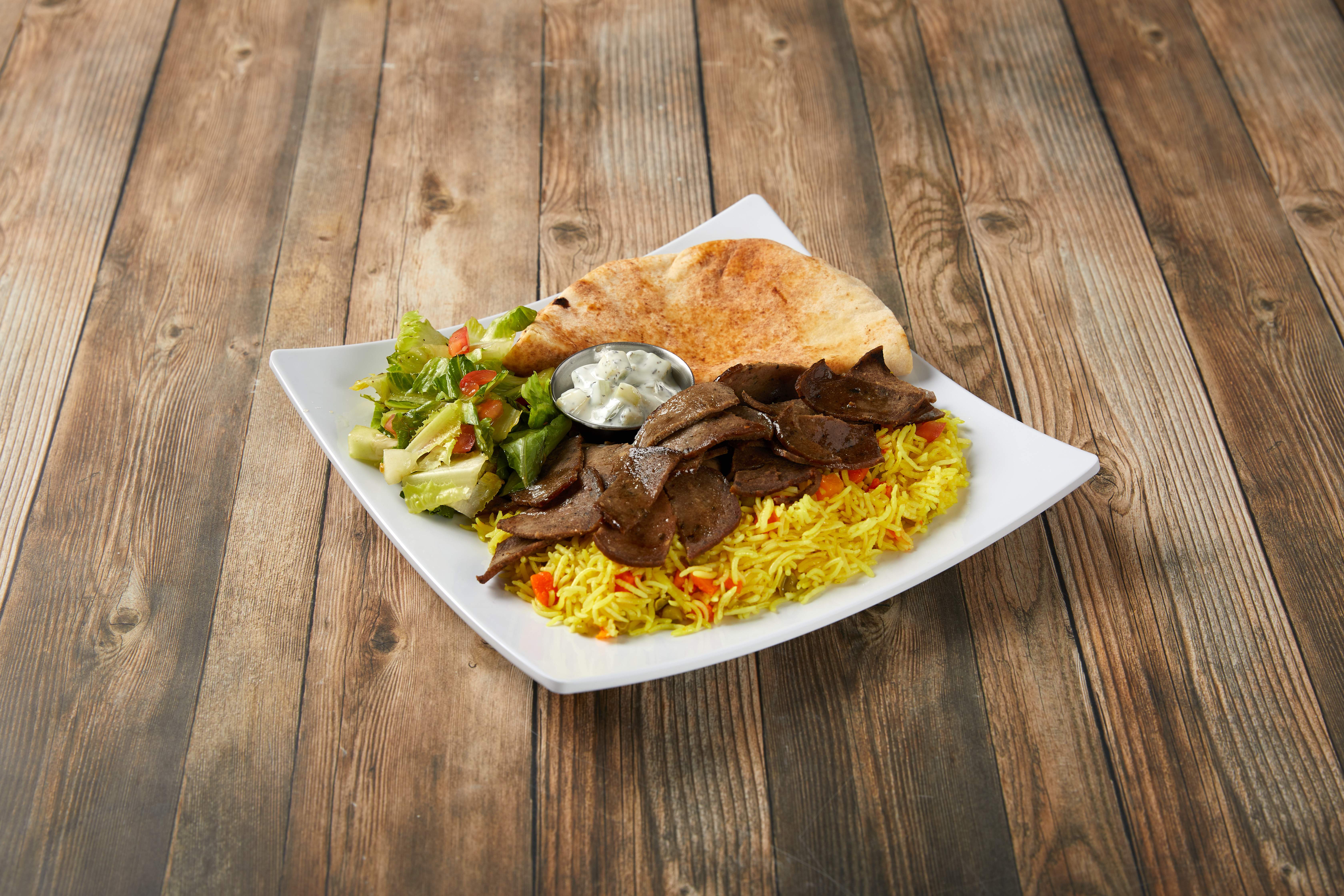 Order Lamb and Beef Gyro Plate food online from King of Kabab store, Berkeley on bringmethat.com