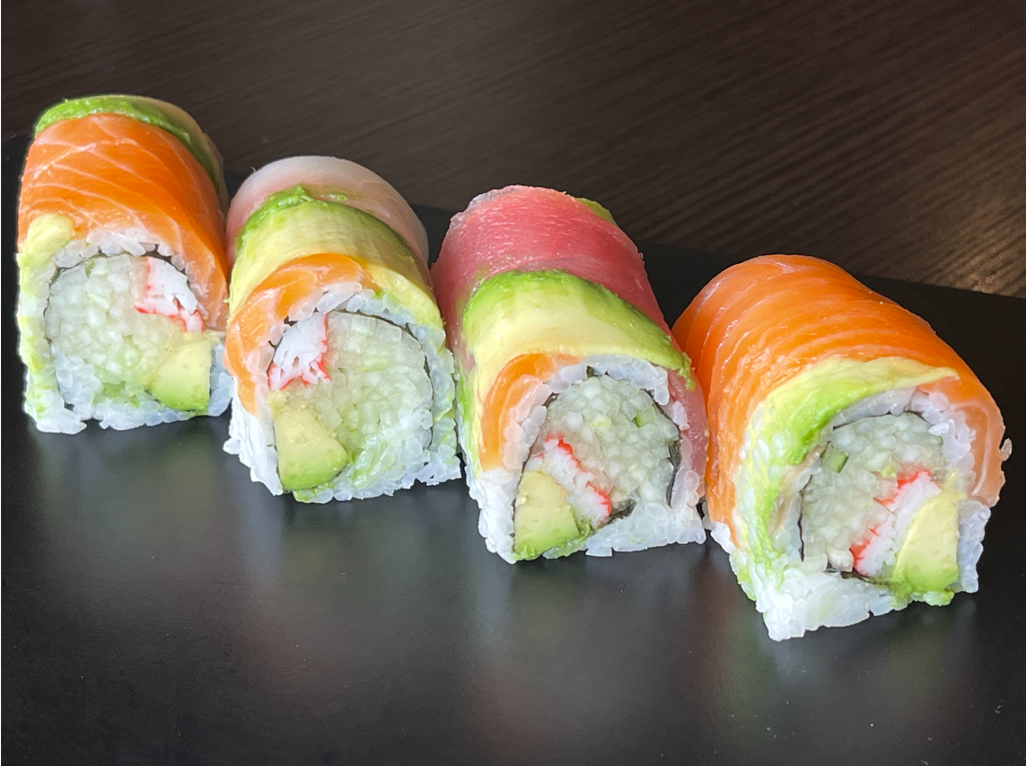Order 11. Rainbow (RAW) food online from Hachi Sushi store, Loves Park on bringmethat.com
