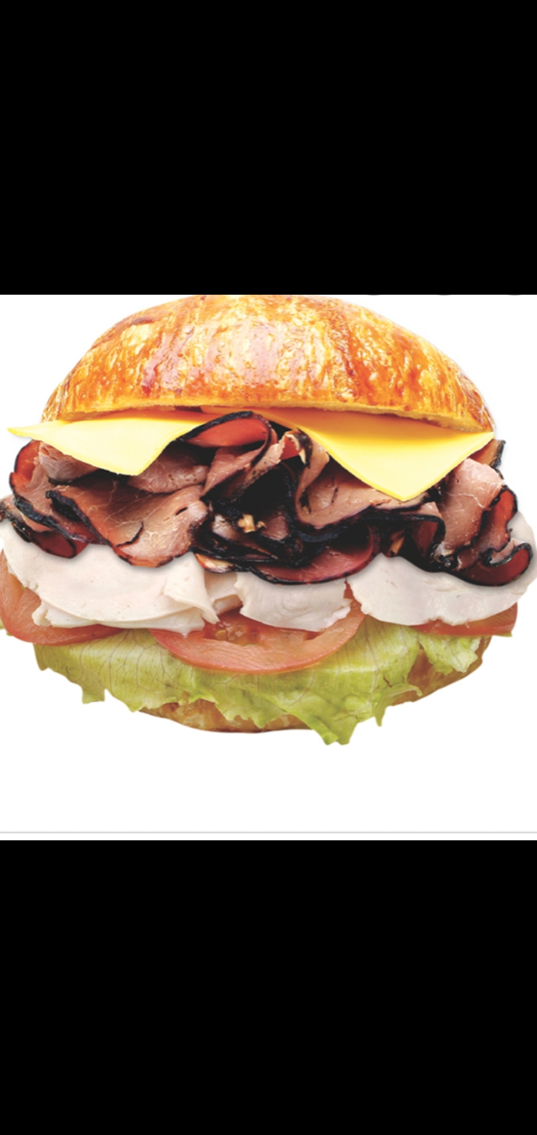 Order Boar's Head Roast Beef & Turkey With Cheese Romaine Lettuce Tomatoes Gourmet Croissant Sandwich  food online from American Gourmet Foods Deli store, New York on bringmethat.com