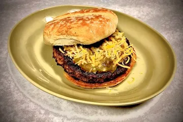 Order Sante Fe Green Chile Burger food online from Lucky Chicago Style Grill store, Round Rock on bringmethat.com