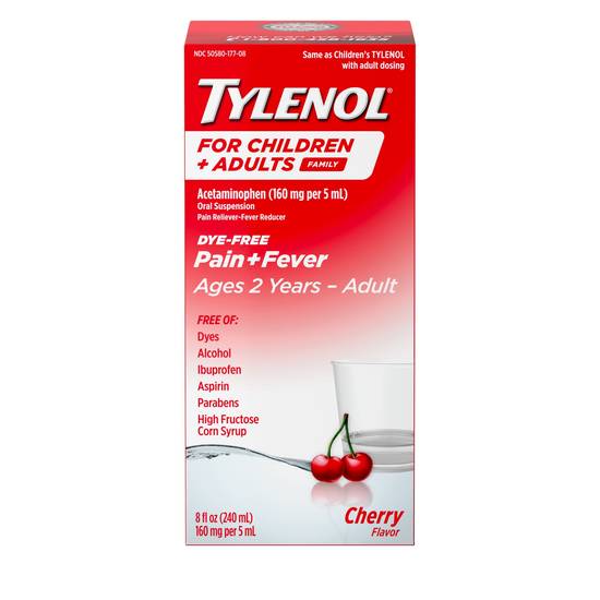 Order Tylenol Family Children & Adults Oral Suspension Dye-Free Cherry Flavor (8 oz) food online from Rite Aid store, REHOBOTH BEACH on bringmethat.com