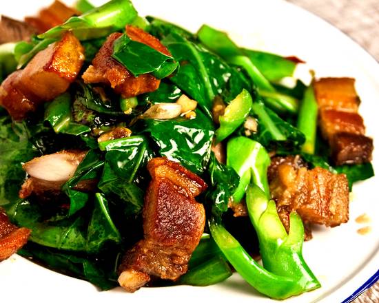 Order Chinese broccoli with crispy pork food online from Isaan Station Thai Street Food store, Los Angeles on bringmethat.com