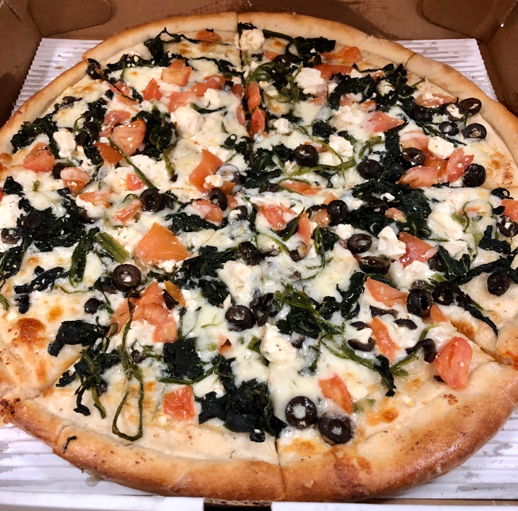 Order Greek Pizza food online from Steak Out store, Mantua Township on bringmethat.com