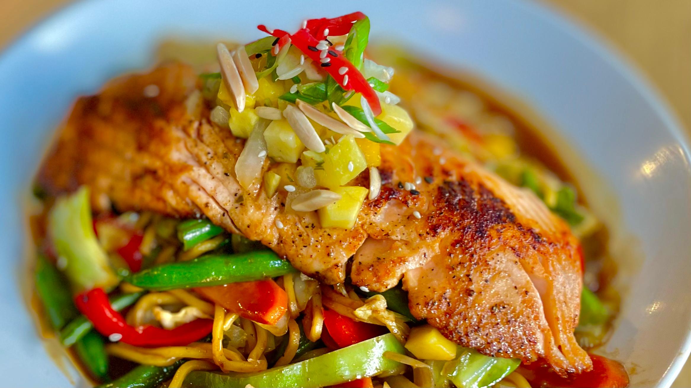 Order *Ginger Lime Salmon Yakisoba food online from Seasons & Regions Seafood Grill store, Portland on bringmethat.com