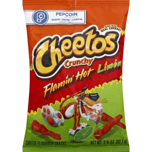 Order Cheetos · Crunchy Flamin' Hot Limon Cheese Flavored Snacks (3.3 oz) food online from Mesa Liquor store, Mesa on bringmethat.com