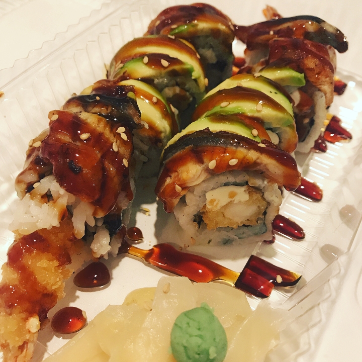 Order Dragon roll (8Pcs.) food online from Gorilla King Sushi store, Chicago on bringmethat.com