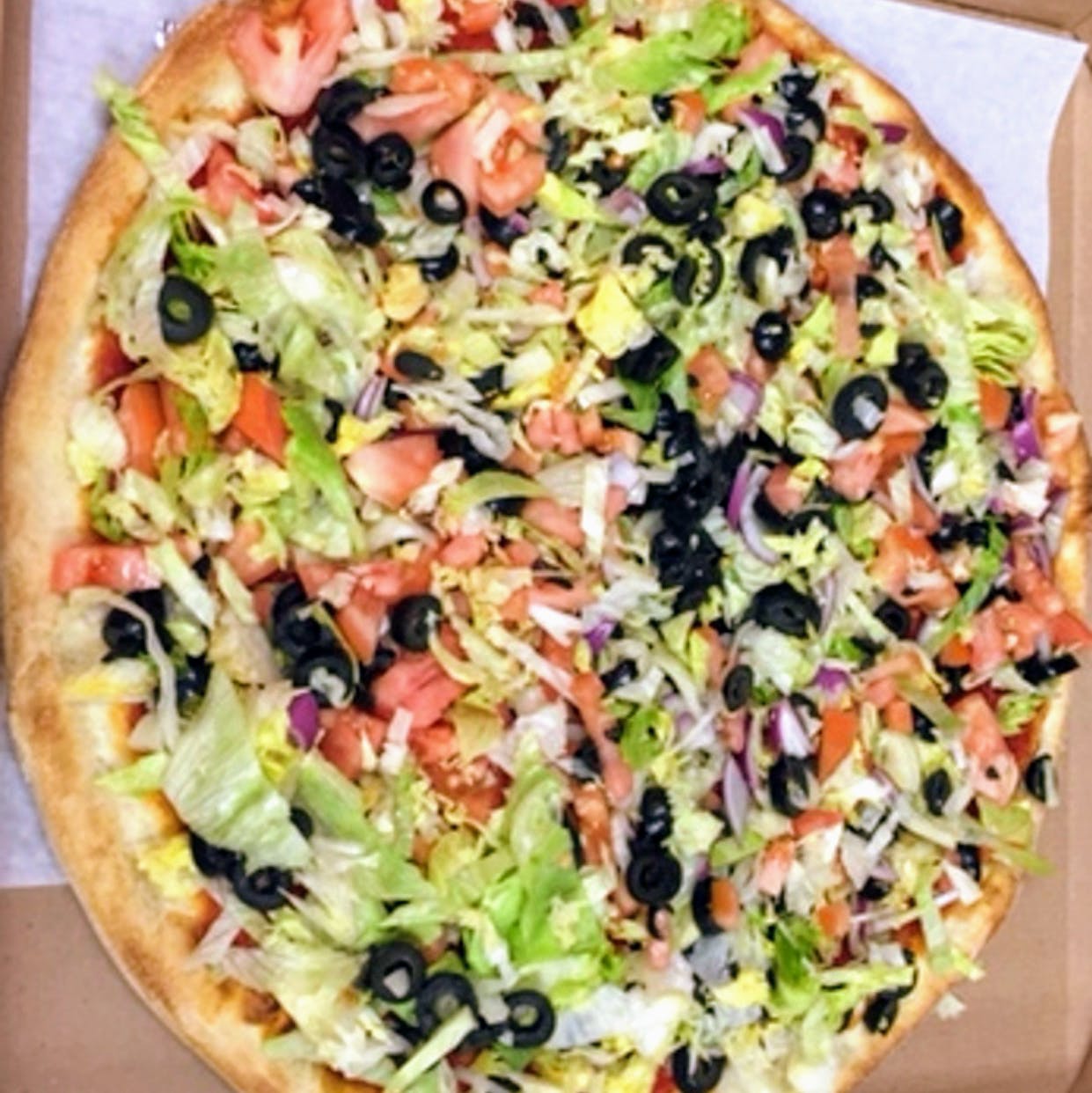 Order Salad Pizza - Medium 14'' (6 Slices) food online from Michael's Pizza & Pasta store, White Plains on bringmethat.com