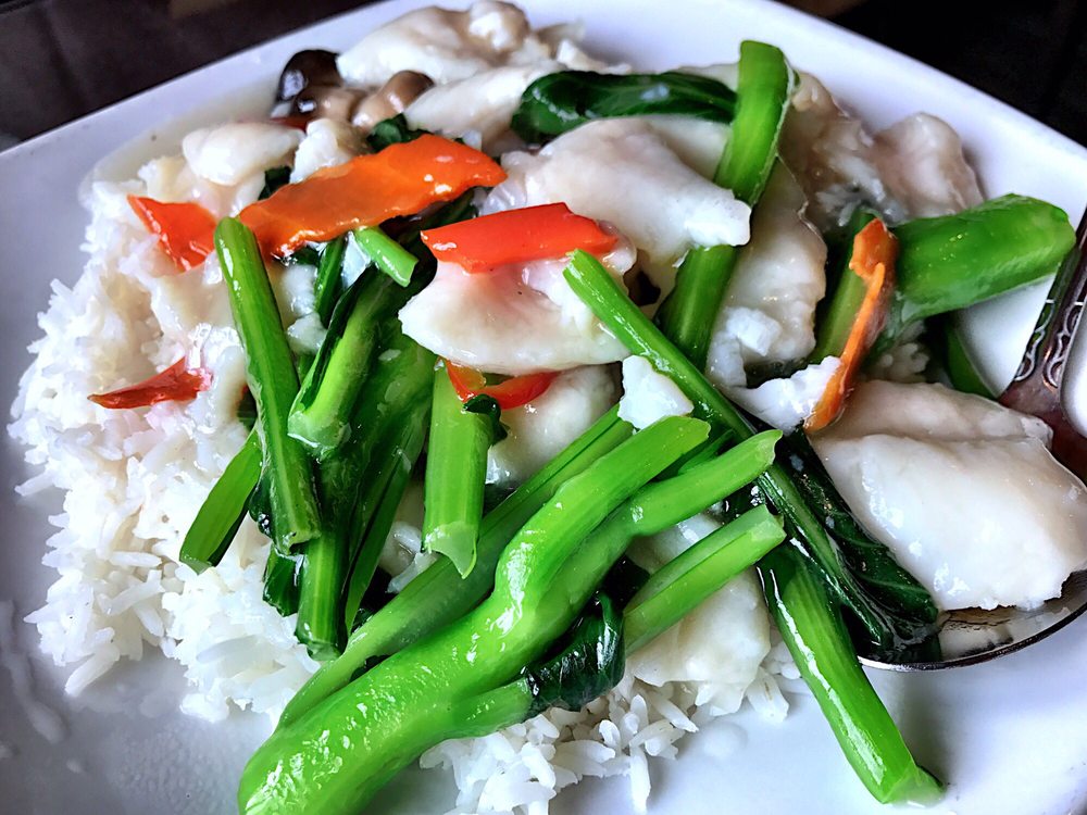 Order Fish Fillet with Vegetable on Rice food online from Sam Woo store, Cerritos on bringmethat.com