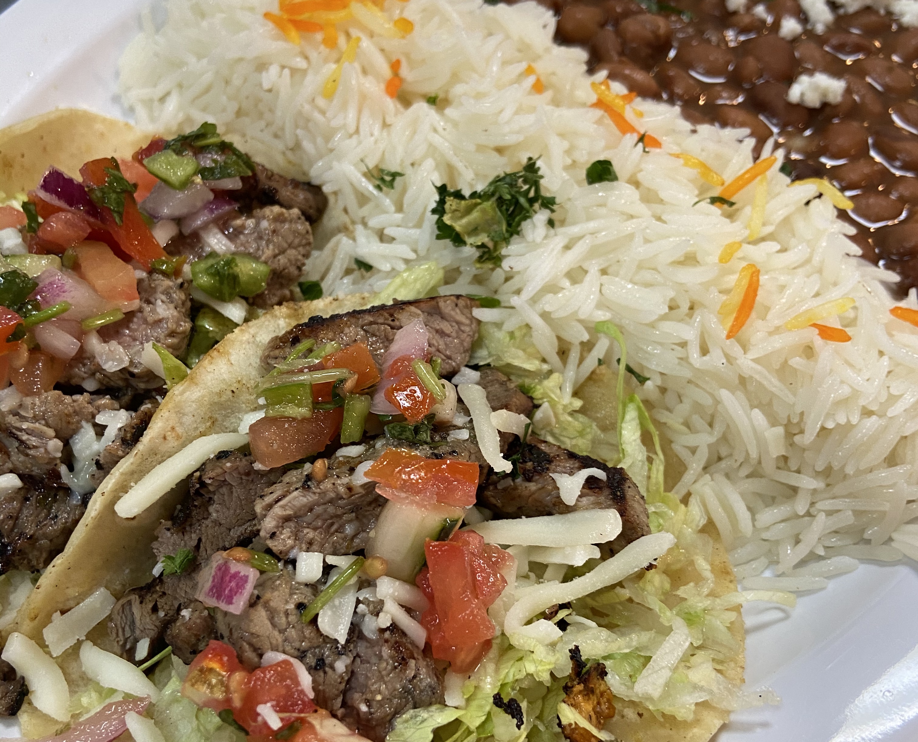 Order Filet Mignon Taco Plate food online from Off The Boat Fish Grill store, Tustin on bringmethat.com