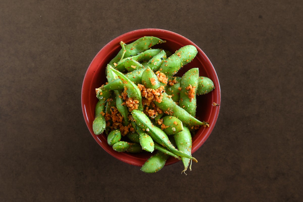Order EDAMAME SPICY (VG) food online from Blue Sushi Sake Grill store, Omaha on bringmethat.com
