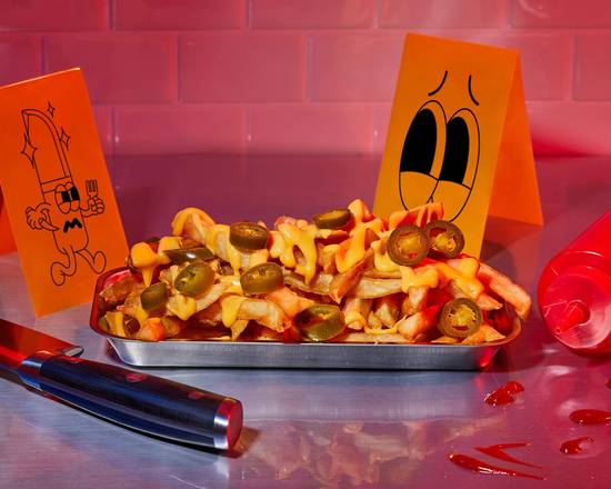 Order Jury Is Still Out Jalapeno Cheese Fries food online from Murder-A-Burger store, Riverside on bringmethat.com