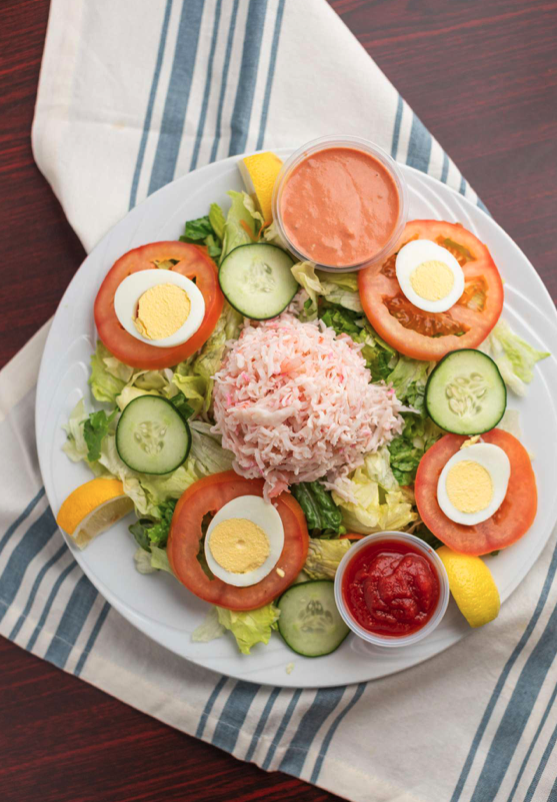 Order Mr. Bumble Seafood Louie Salad food online from Maggie's Pub store, Santa Fe Springs on bringmethat.com