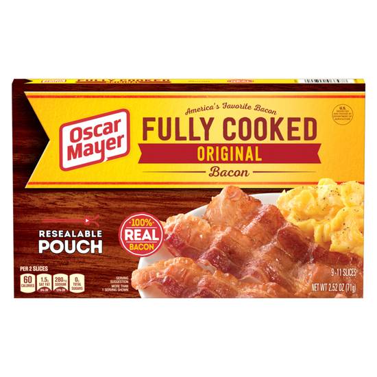 Order Oscar Mayer Original Fully Cooked Bacon 2.52oz food online from Drinks At Your Door by Gopuff store, Santa Maria on bringmethat.com