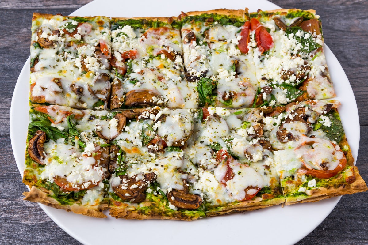 Order Spinach & Pesto Lavash Pizza food online from Pita Jungle store, Gilbert on bringmethat.com