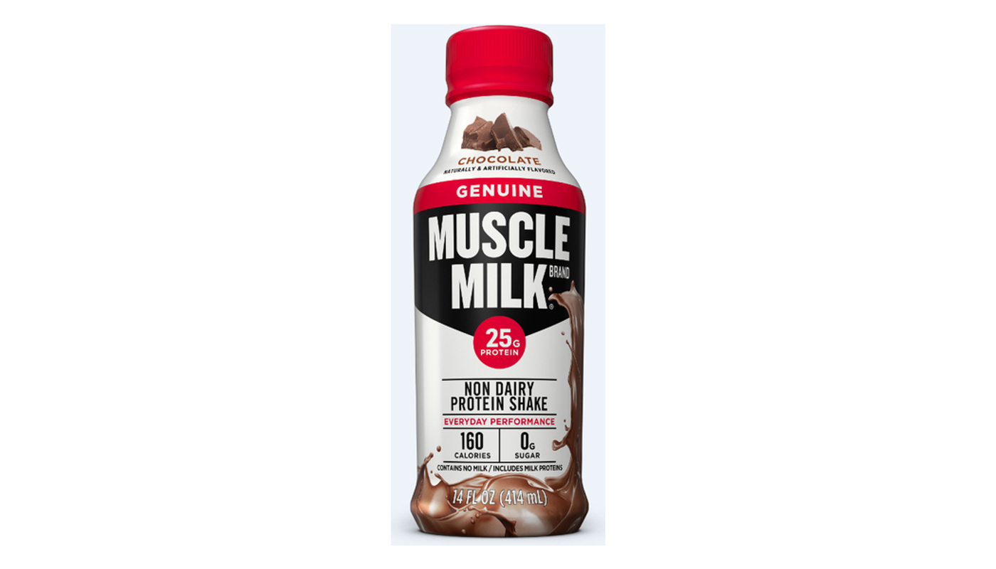 Order Muscle Milk Genuine Chocolate 14oz Bottle food online from Village Commons Liquor store, Camarillo on bringmethat.com
