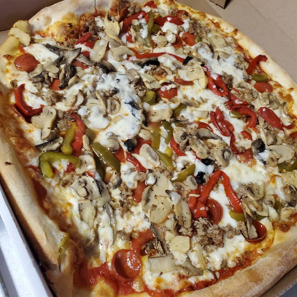 Order The Works Pizza - Medium 14" food online from Taste Of Naples store, Ringoes on bringmethat.com