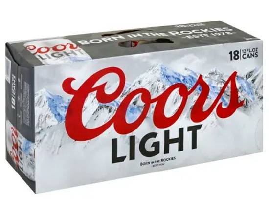 Order Coors Light, 18pk-12oz can beer (4.2% ABV) food online from Samco Food Store store, Bakersfield on bringmethat.com