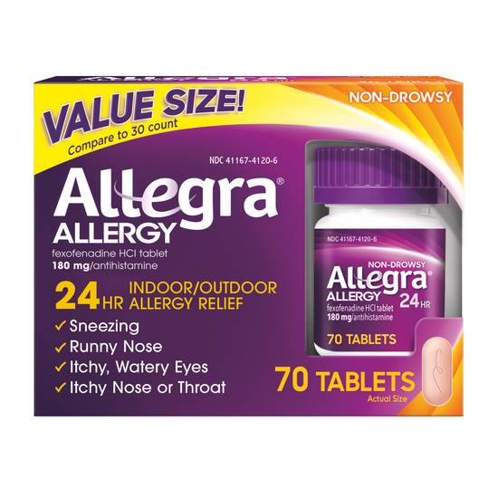 Order Allegra 24 Hour Allergy Relief Tablets Prescription Strength Non-Drowsy 180mg (70 ct) food online from Rite Aid store, Midland on bringmethat.com