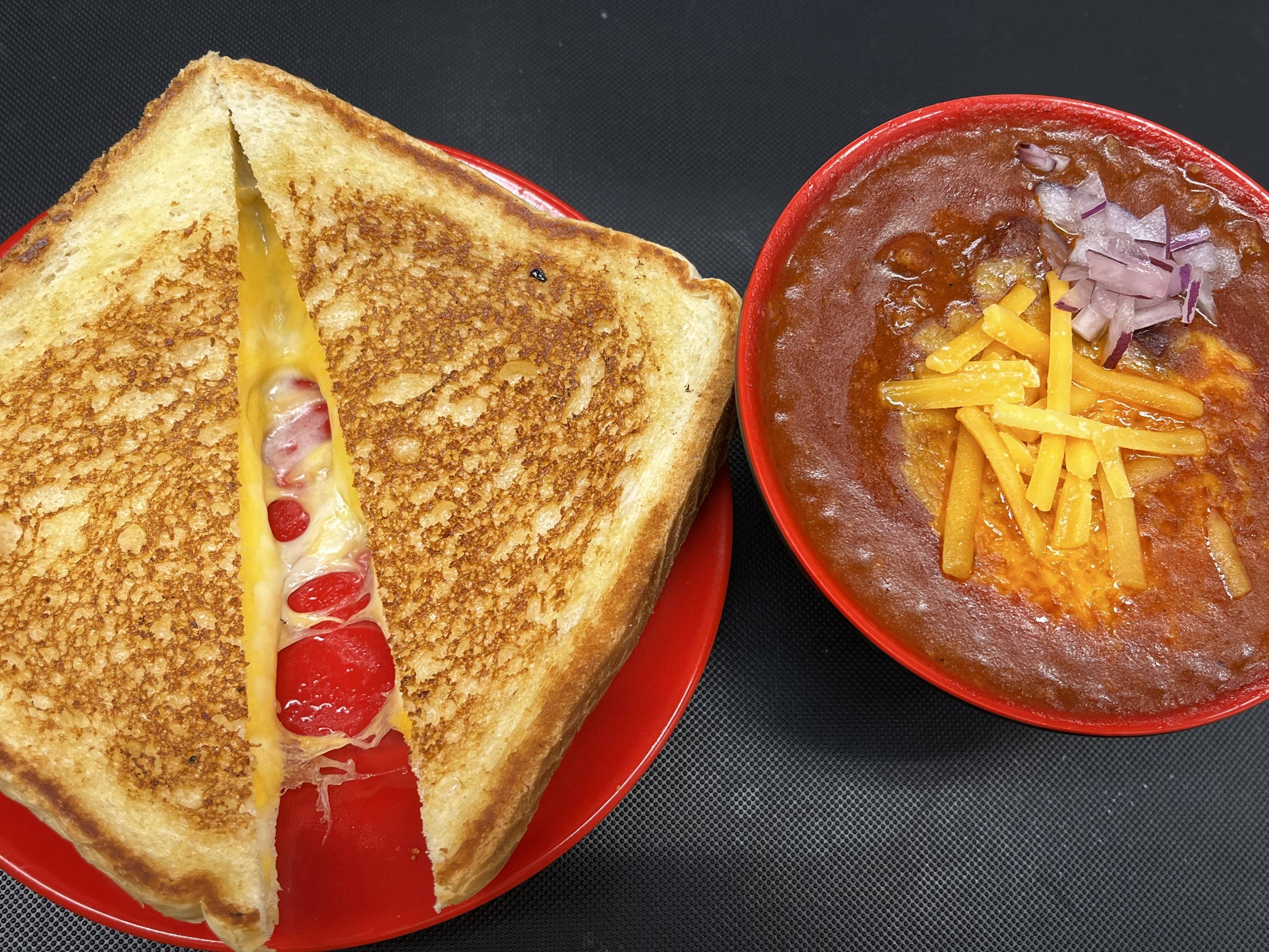 Order Grilled Cheese & Chili Soup food online from Eggs & Sushi store, Springfield on bringmethat.com