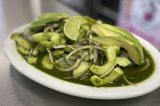 Order Aguachiles Plate  food online from Yesenias Mexican Food store, San Diego on bringmethat.com