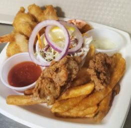Order 2 oysters, 2 shrimps, 2 fish & fries - 1/2 Combo food online from Snoopy Pier store, Corpus Christi on bringmethat.com