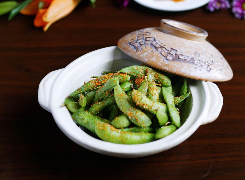 Order Spiced Edamame food online from Four Leaves Asian Restaurant store, Huntsville on bringmethat.com