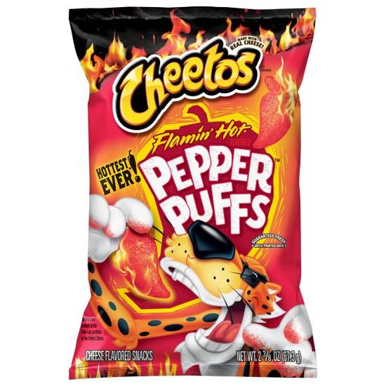 Order Cheetos Pepper Puffs Cheese Flavored Snacks Flamin' Hot Flavored food online from Exxon Food Mart store, Port Huron on bringmethat.com